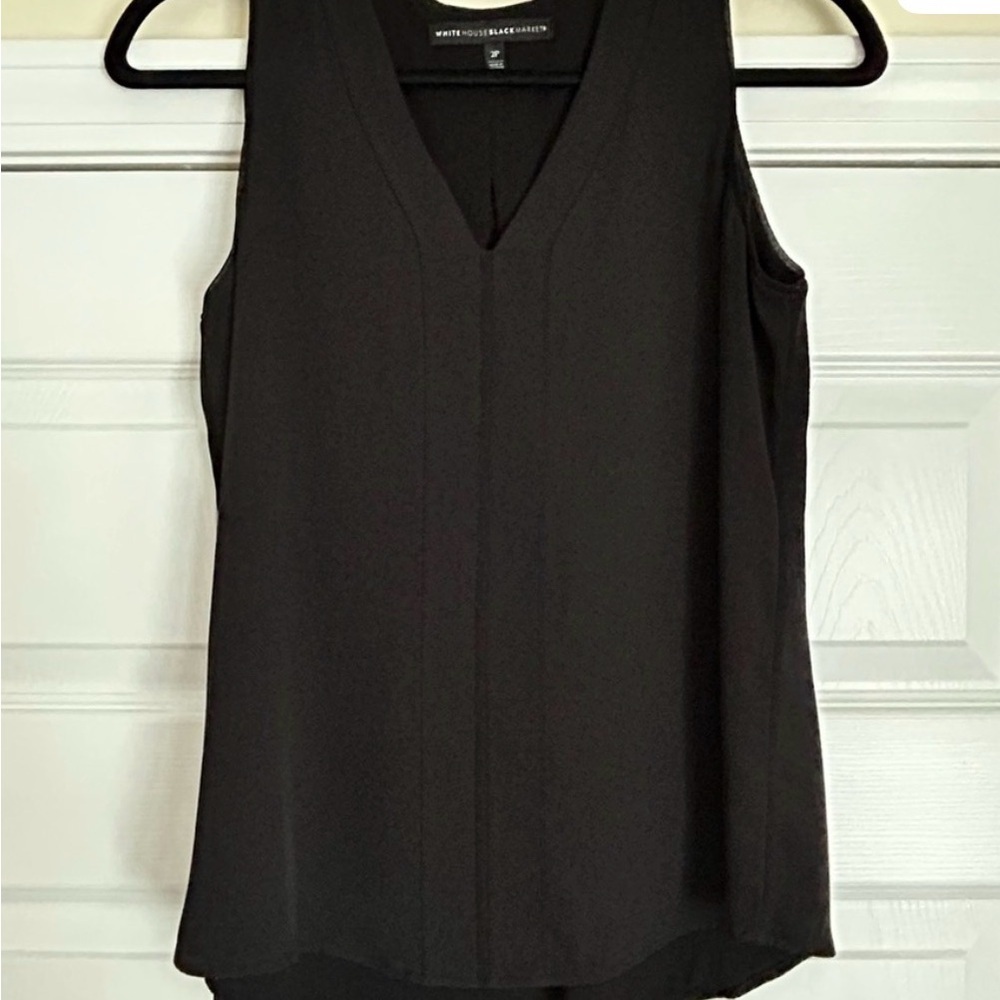 White House Black Market V Neck Single Pleated Black Shell Sz 2 - Picture 3 of 7